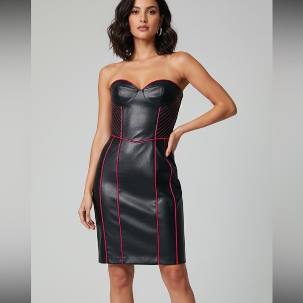 Zara Strapless Black Dress with Red Accents